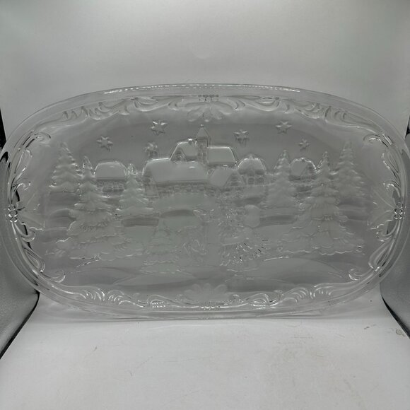 Mikasa Frosted COOKIE TRAY Serving Plate 15" X 9" Deer Christmas Trees Forest - Picture 1 of 5